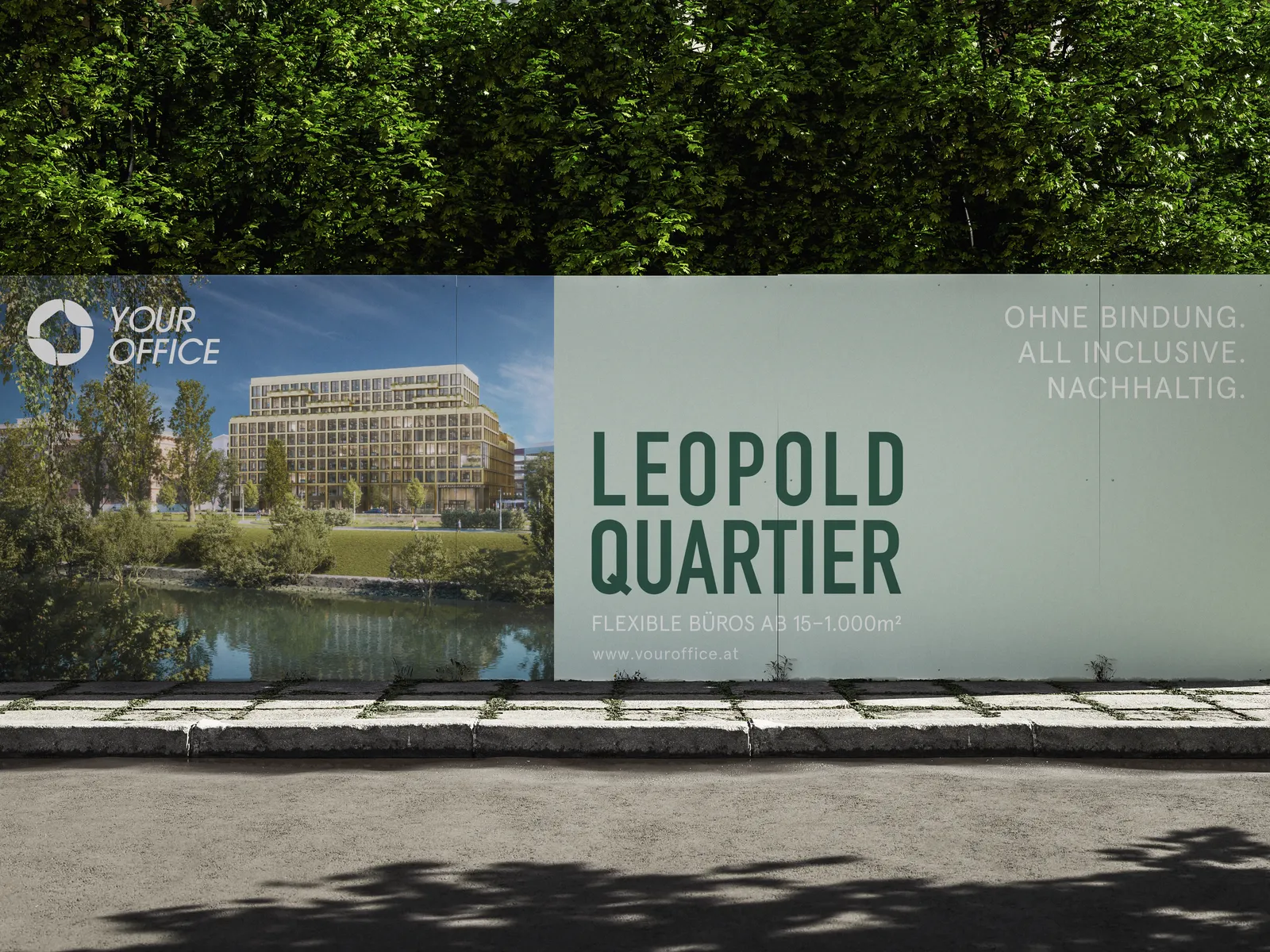 Großflächenplakat eines Quartiersprojekts mit Architektur-Rendering