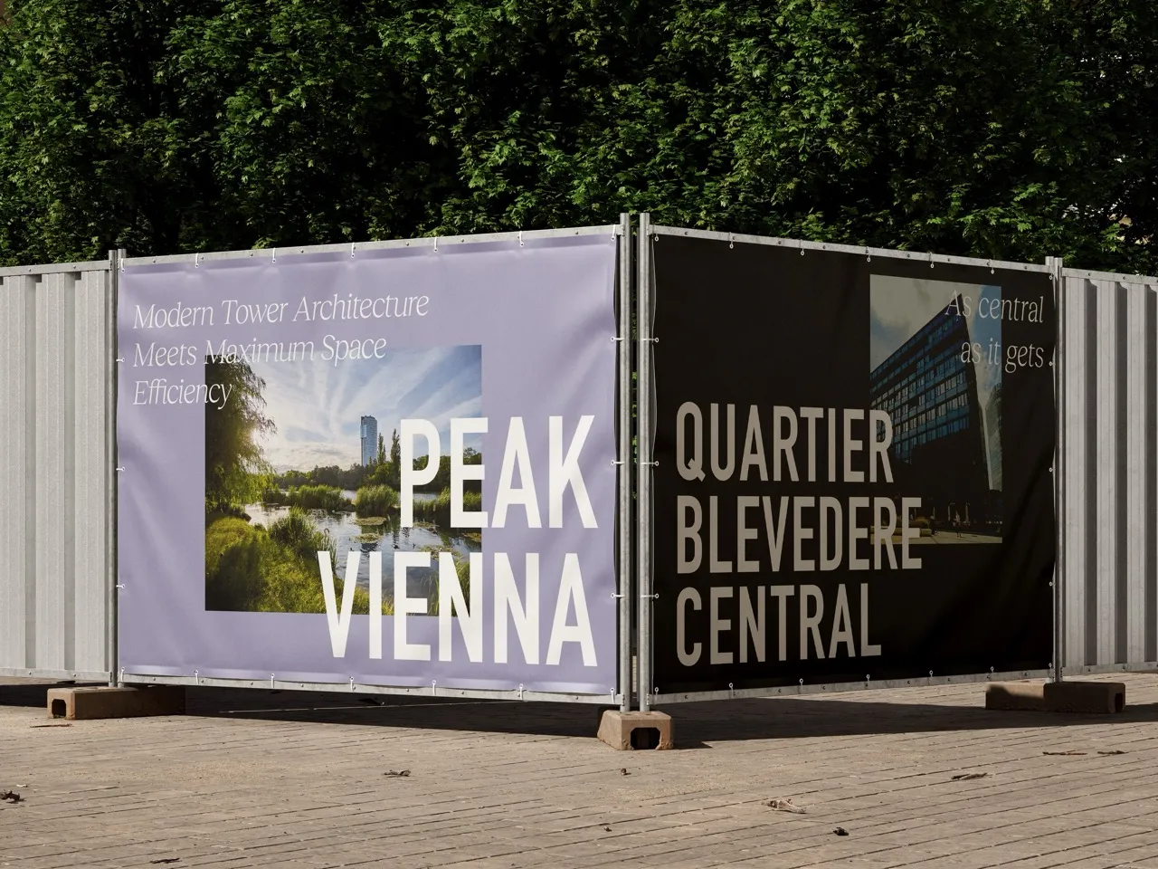 Großformatige Bauzaun-Banner einer Immobilienkampagne